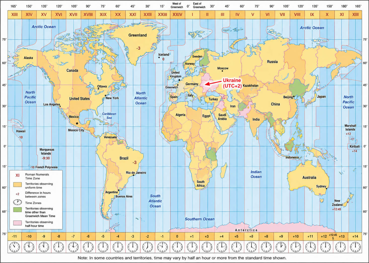 World time zone map with Ukraine