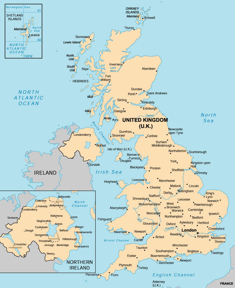 United Kingdom Major Cities Map