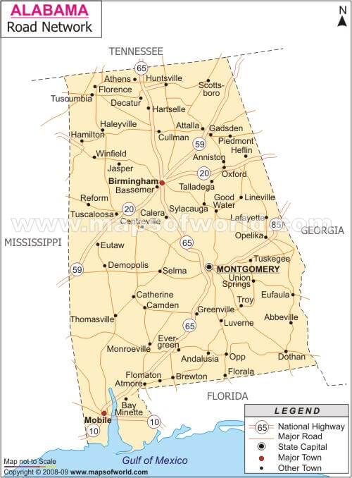 Road Map of Alabama