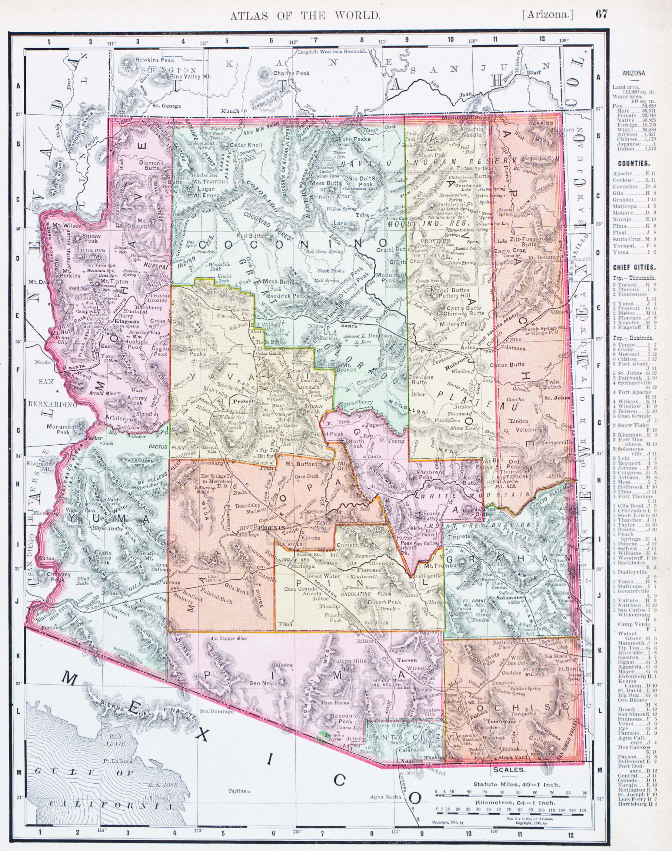 Arizona Map 1900, USA