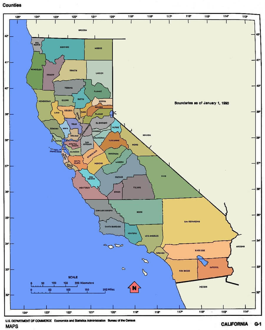 California Boundaries Map 1990