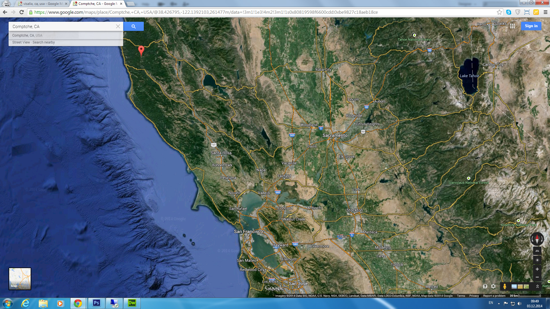 comptche map california us satellite