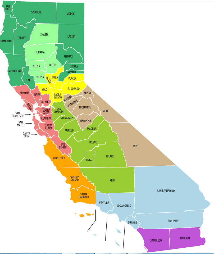 Economic Regions of California Map