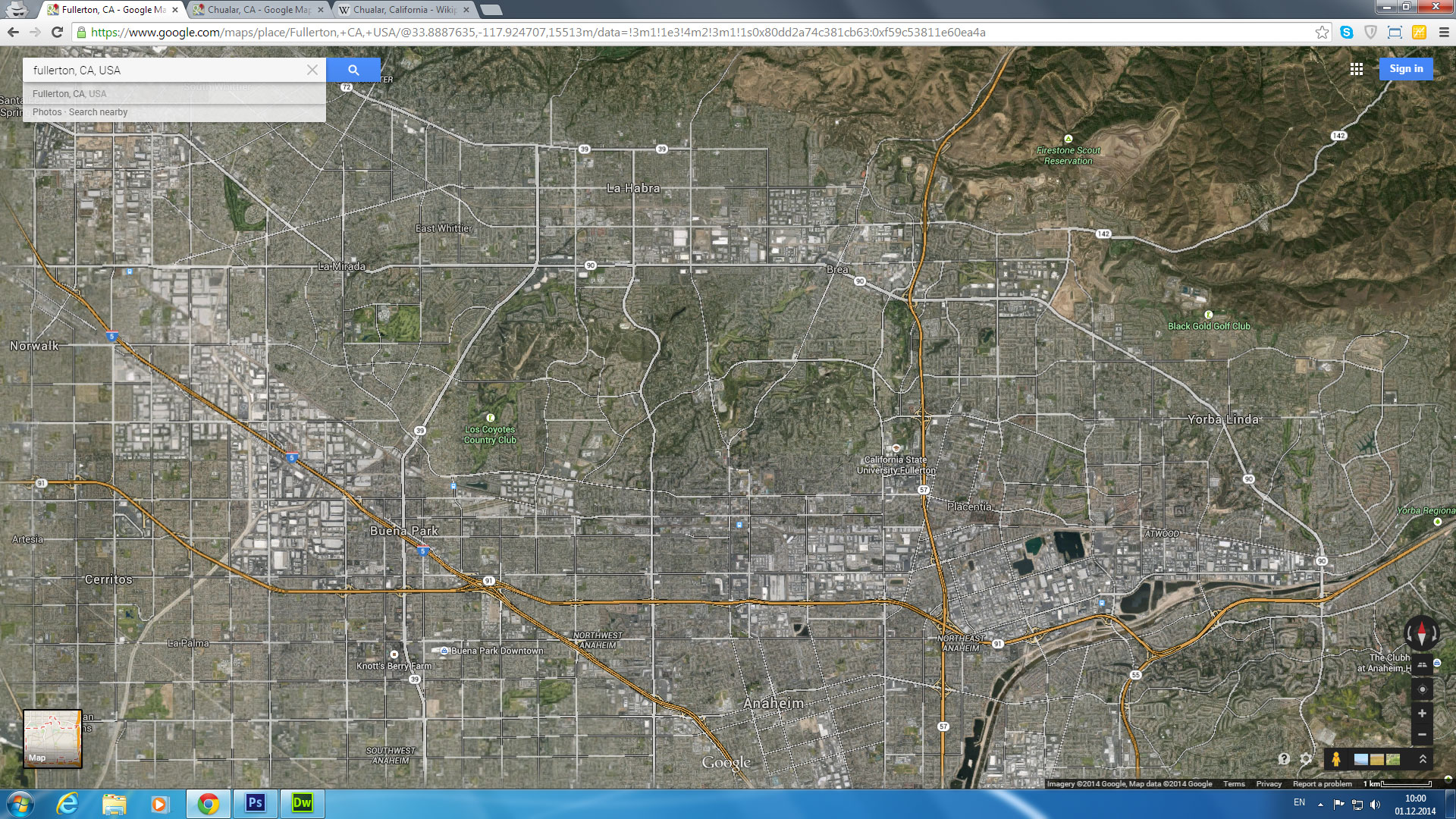 fullerton map california us satellite