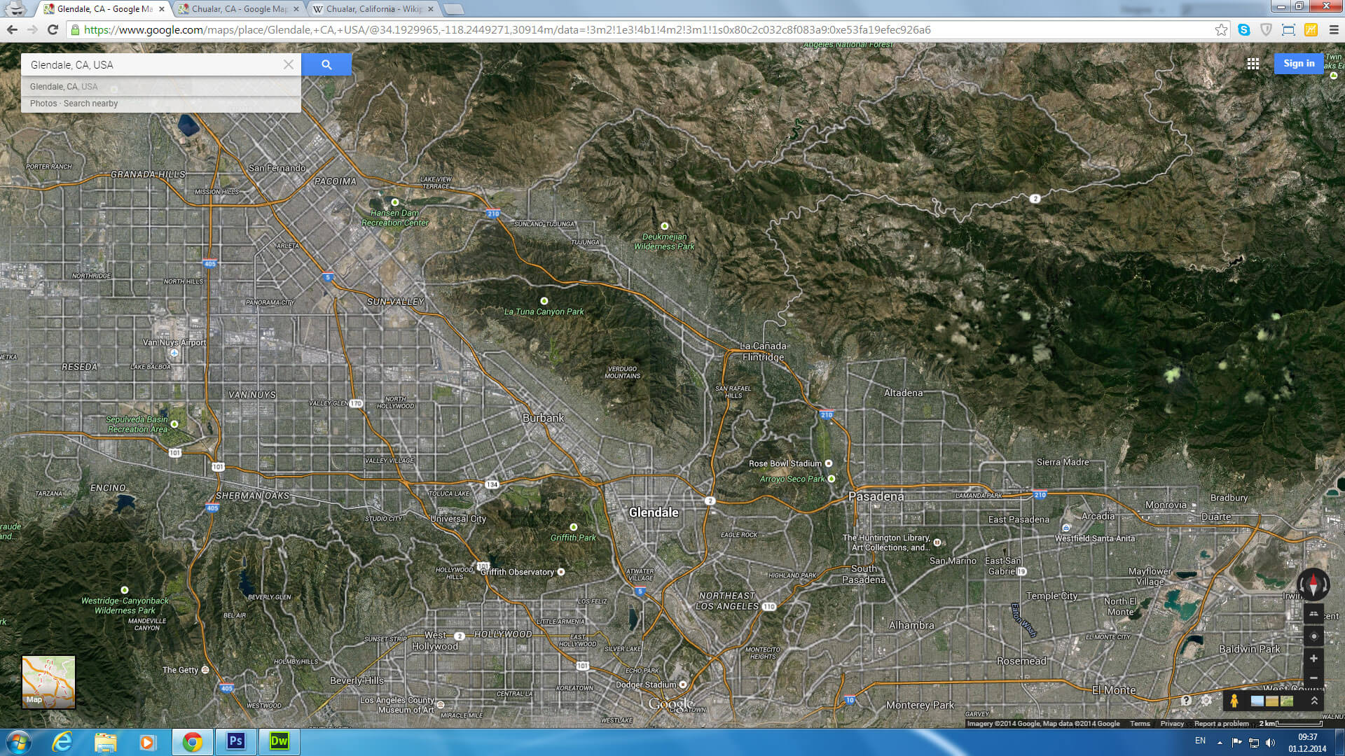 glendale map california us satellite