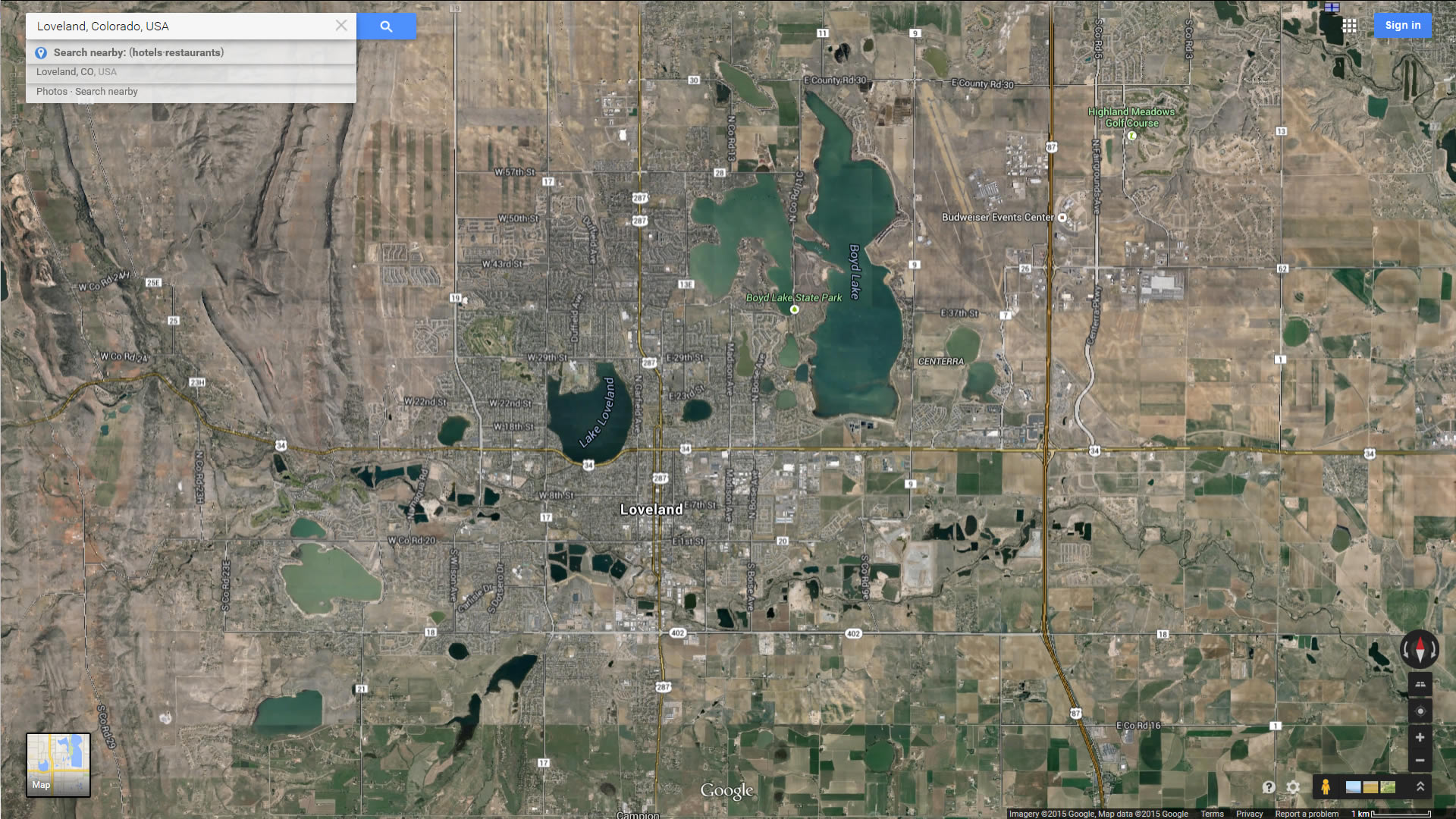 loveland map colorado us satellite