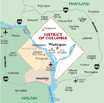 District of Columbia Washington Map