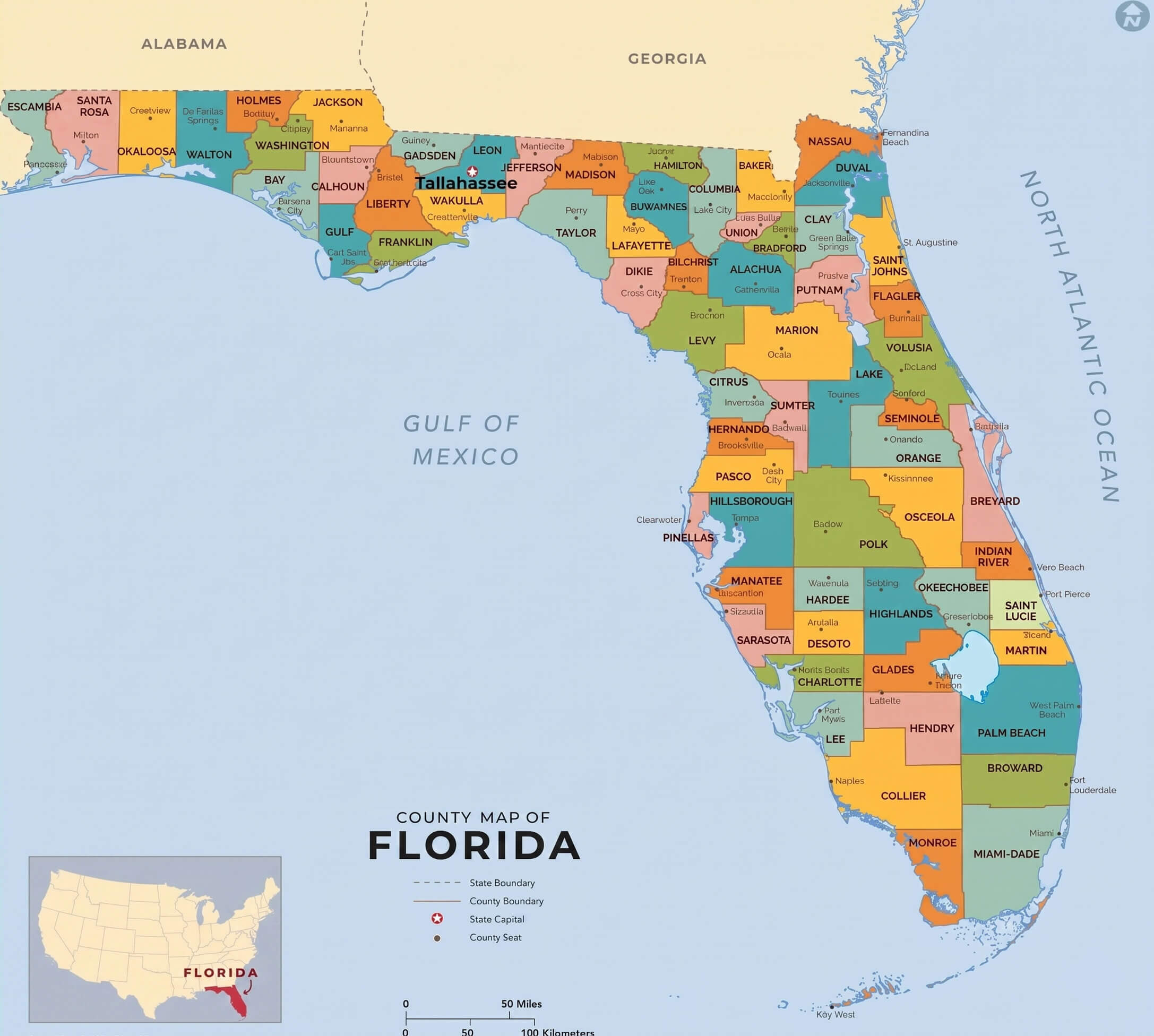 Florida administrative counties map