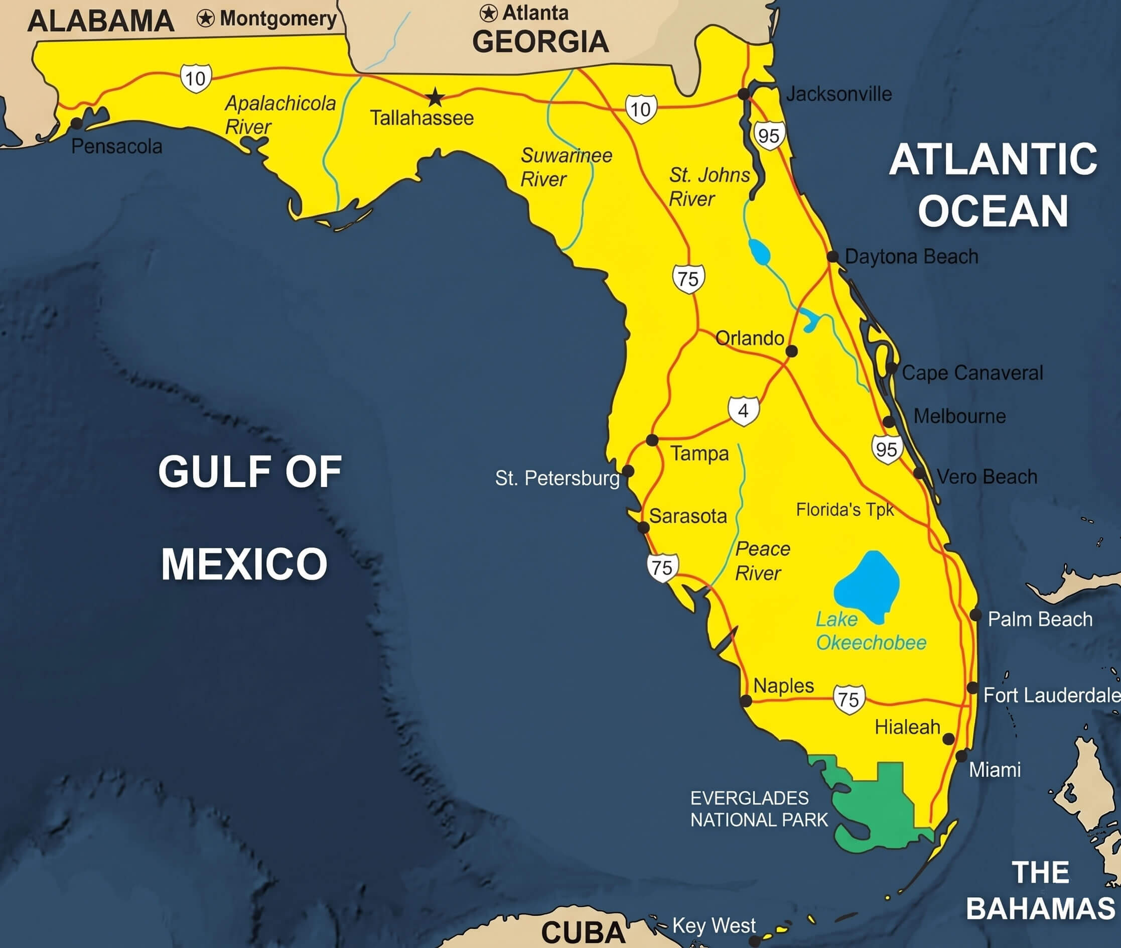 Florida coastal political map