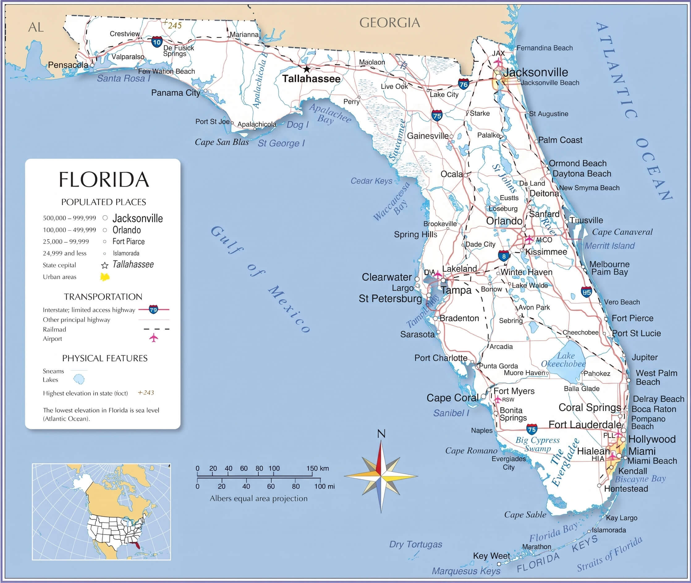 Florida detailed coastline map