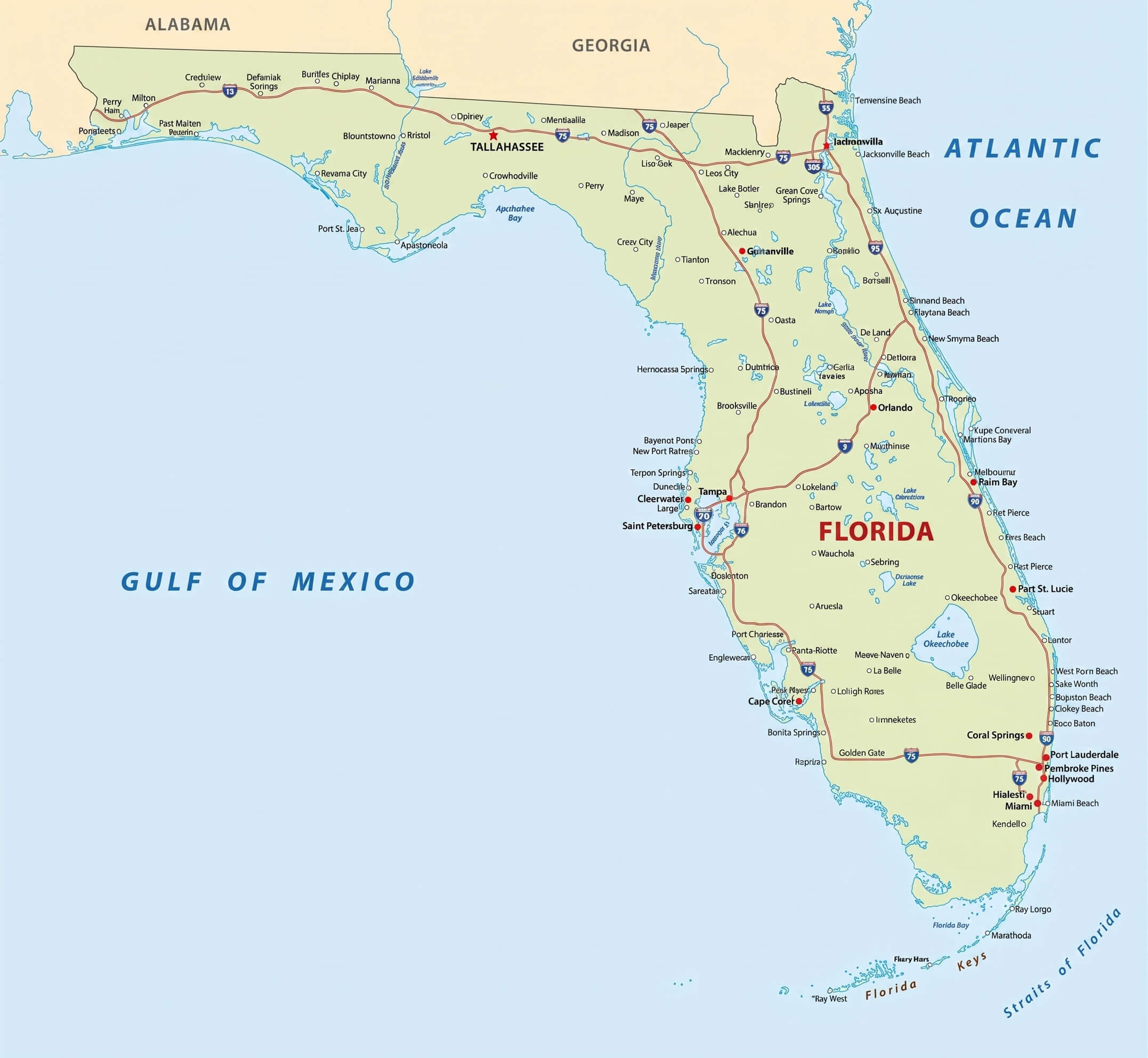 Florida map with gulf of Mexico