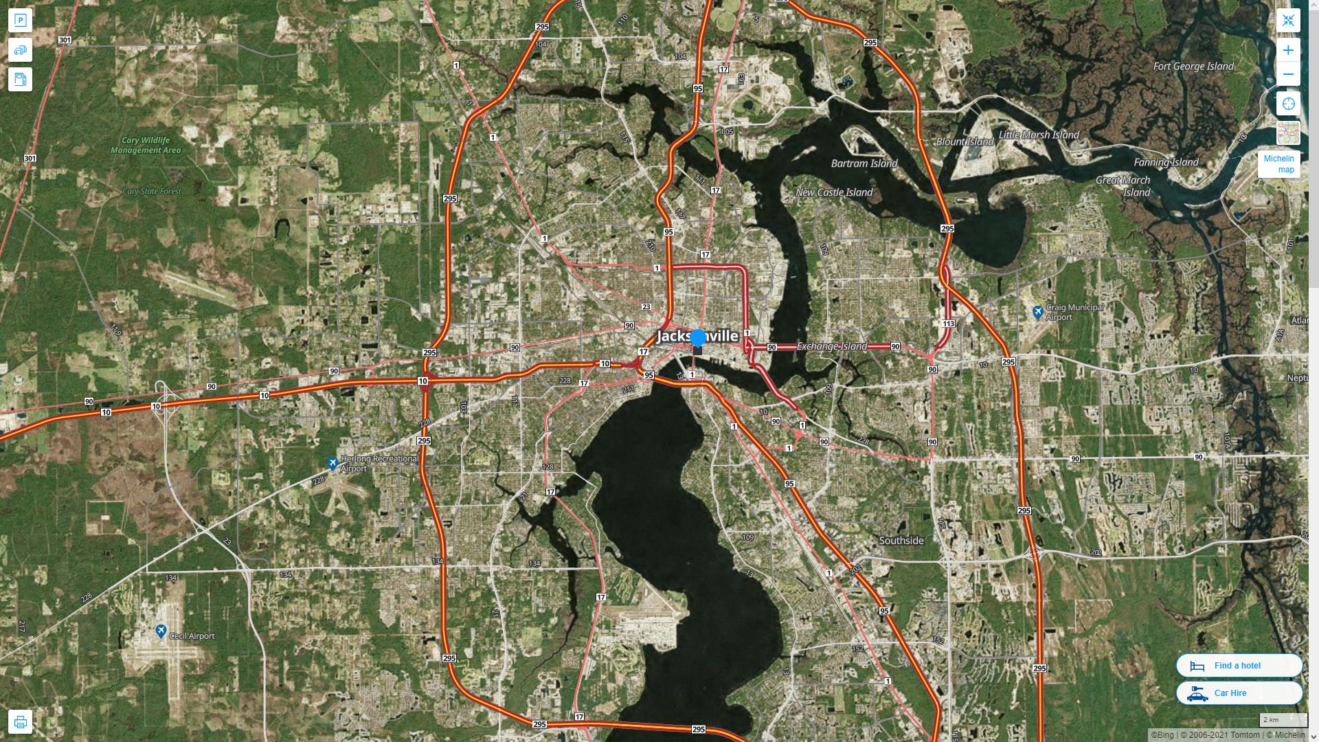 Jacksonville Florida Map - Jacksonville%20Florida%20Highway%20and%20Road%20Map%20with%20Satellite%20View