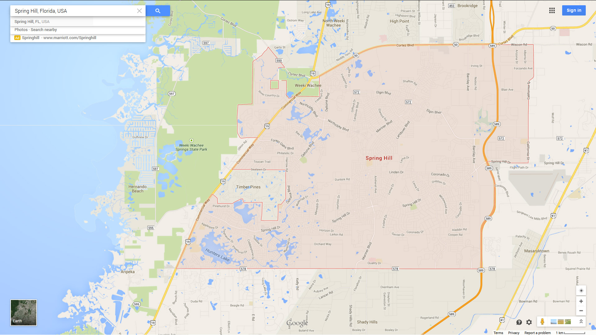 spring hill map florida us