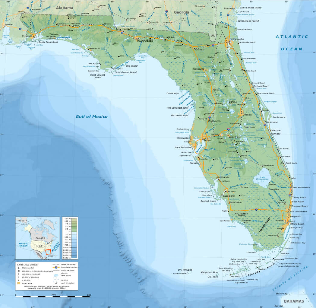 A Topographic Map of Florida