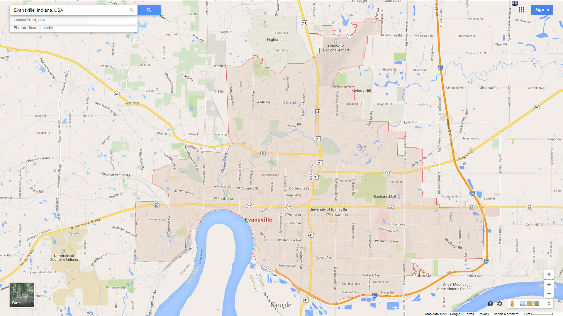 Evansville, Indiana Map