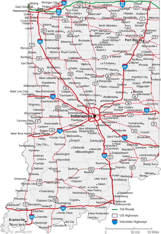 Road Map of Indiana