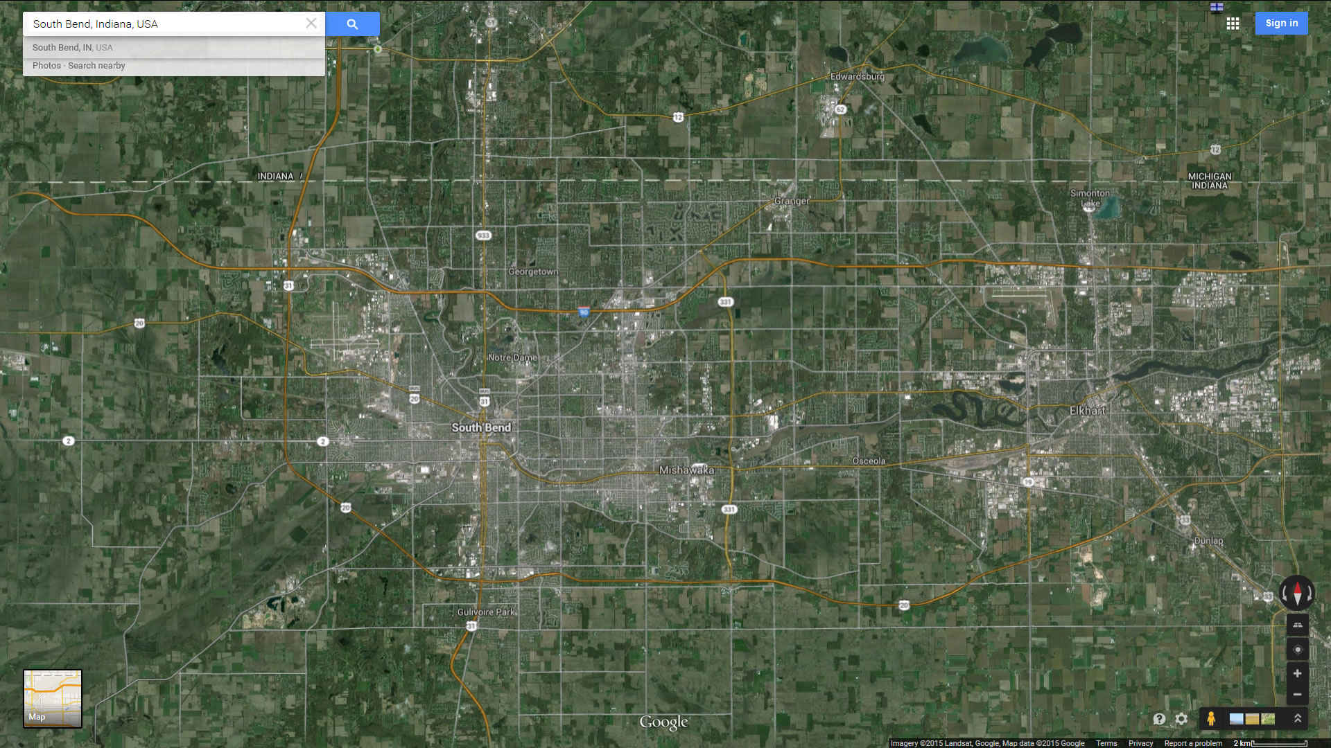 south bend map indiana us satellite