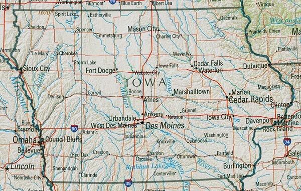 Iowa physical map