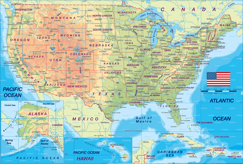 Physical Map of United States