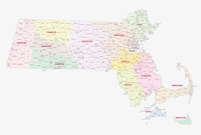 Counties Map of Massachusetts