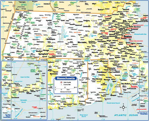 Massachusetts State Map with Towns