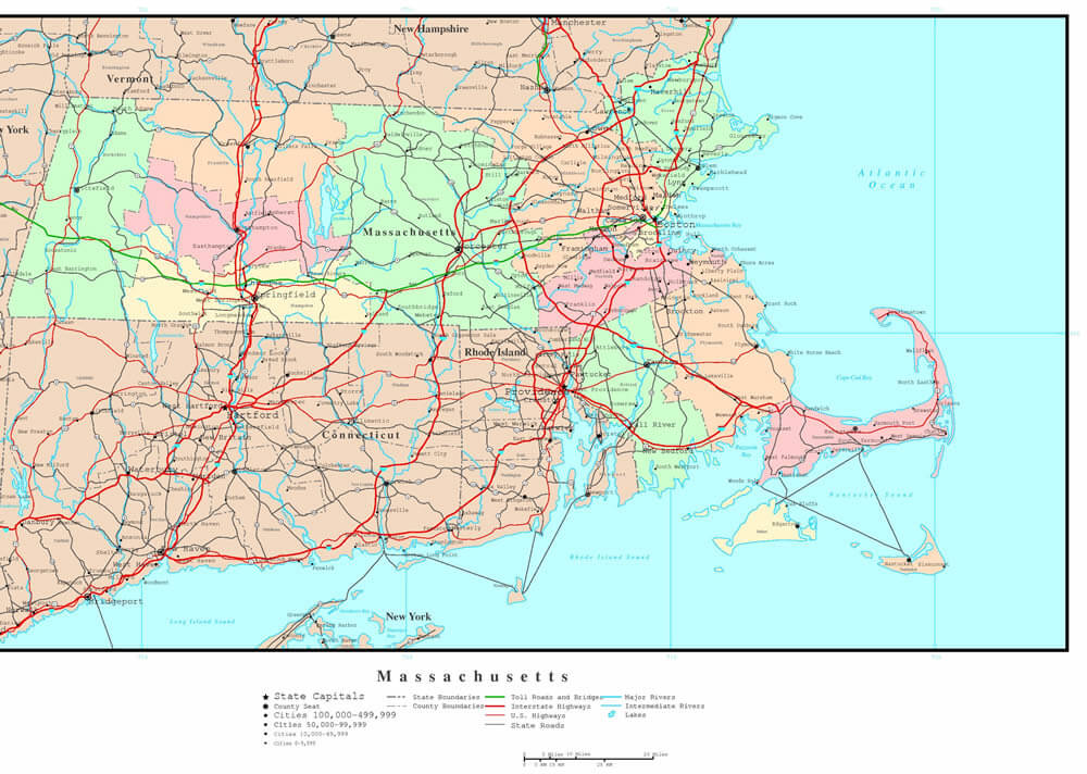 Printable Map Of Massachusetts Cities And Towns 1DD