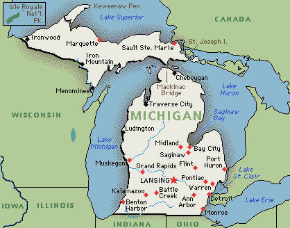 Cities of Michigan Map