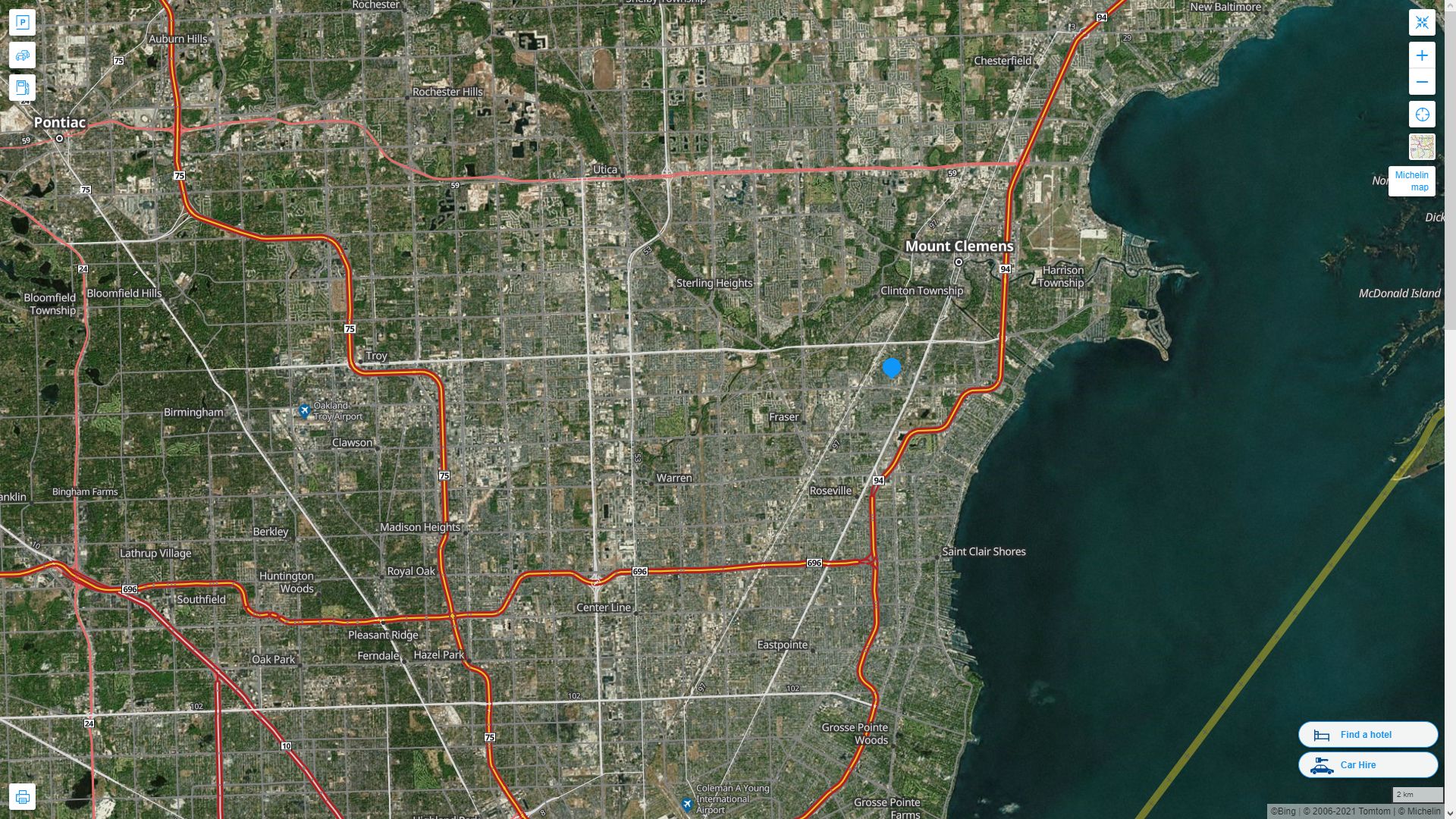 Clinton Township Michigan Highway and Road Map with Satellite View