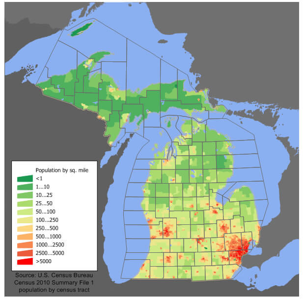 Michigan Population Map USA