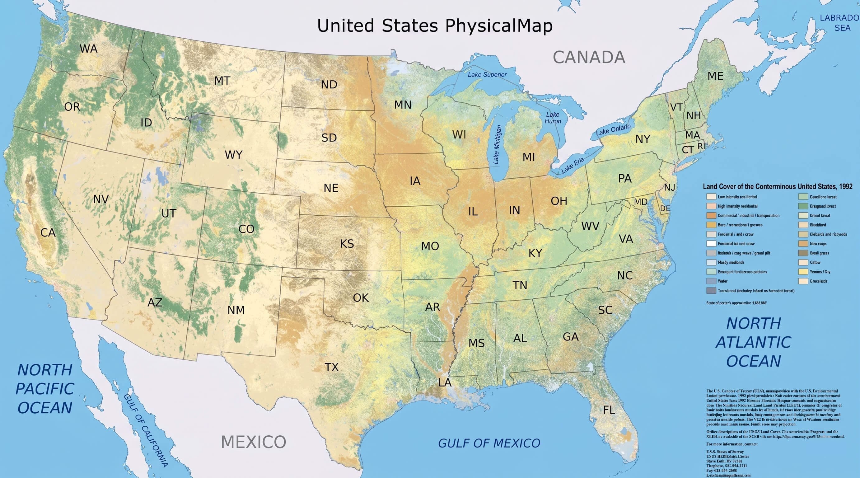 United States map physical