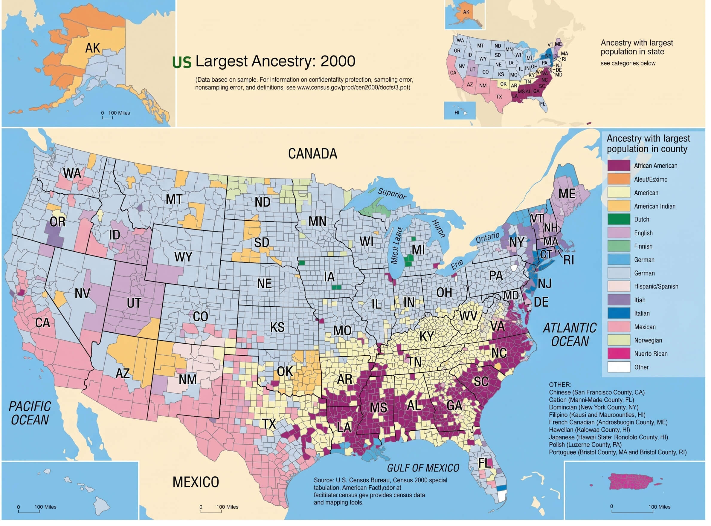 US ancestry and ethnic groups map