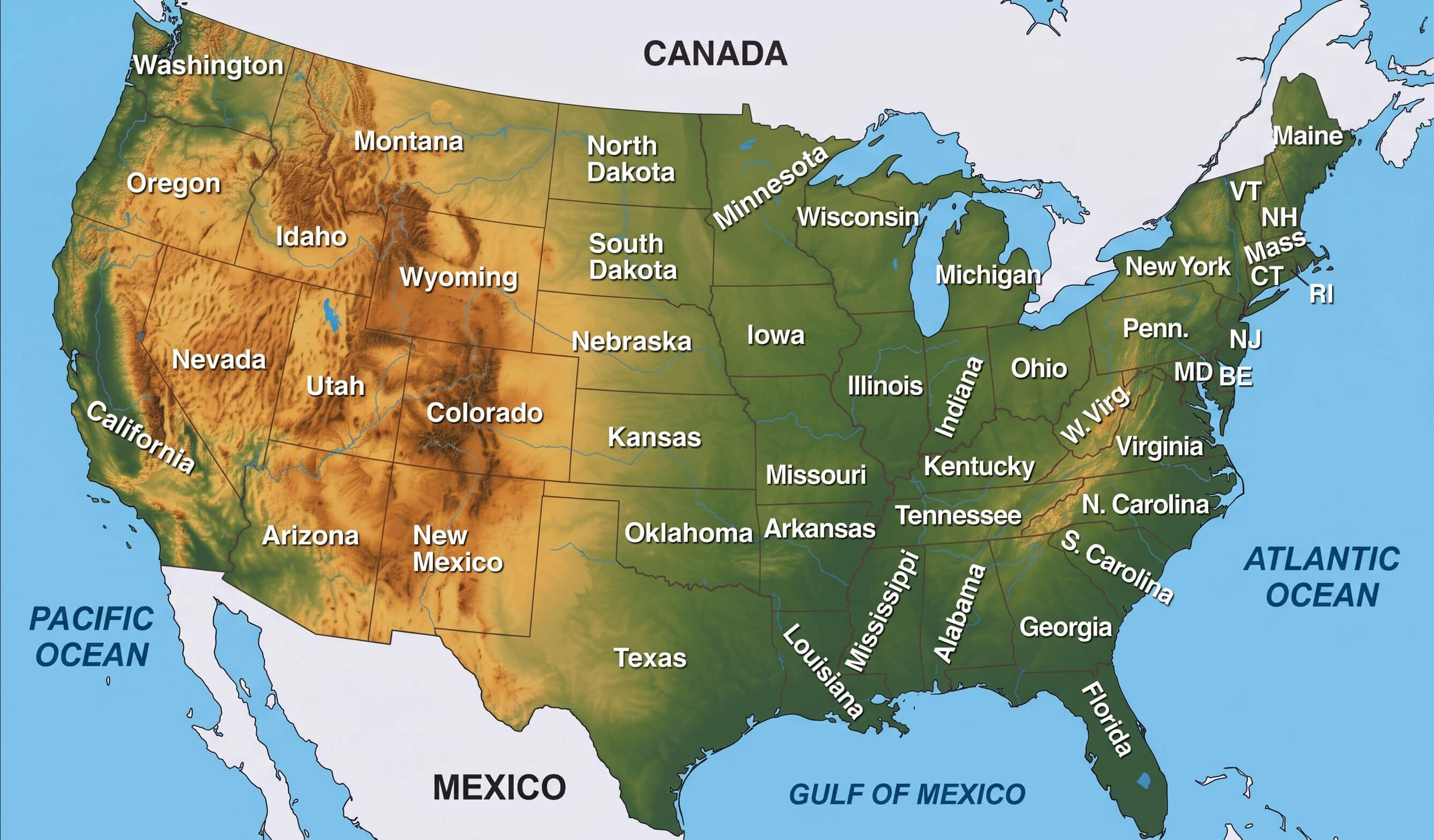 US physical geography map