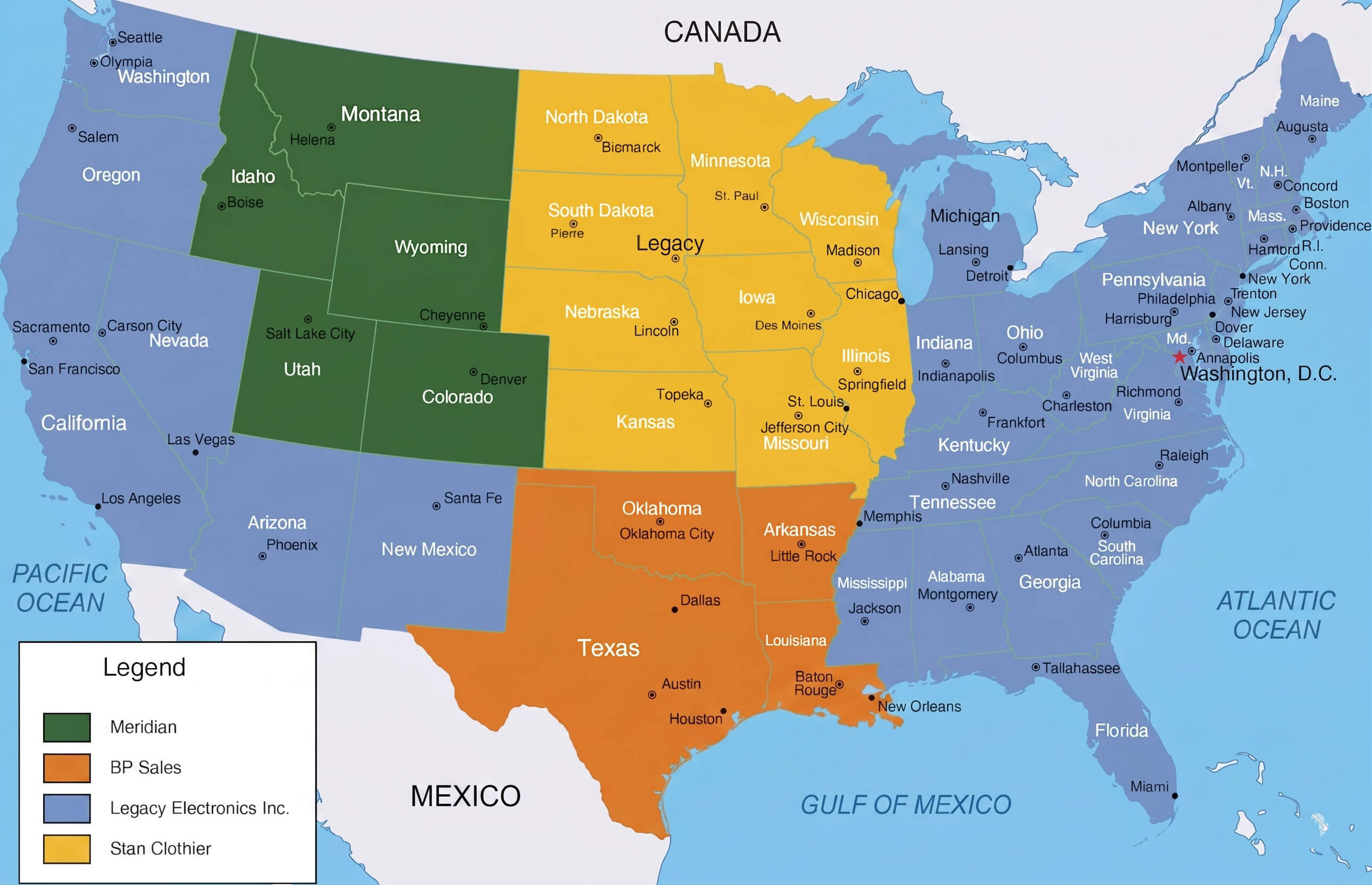 USA regional division legend map