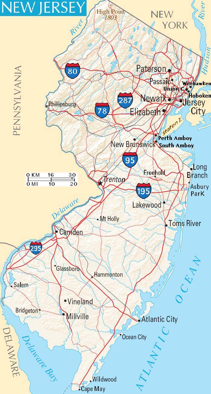 Map of New Jersey USA