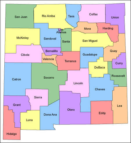 New Mexico Counties Road Map Usa