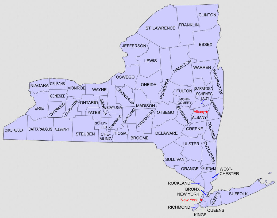New York Counties Map Administrative Divisions