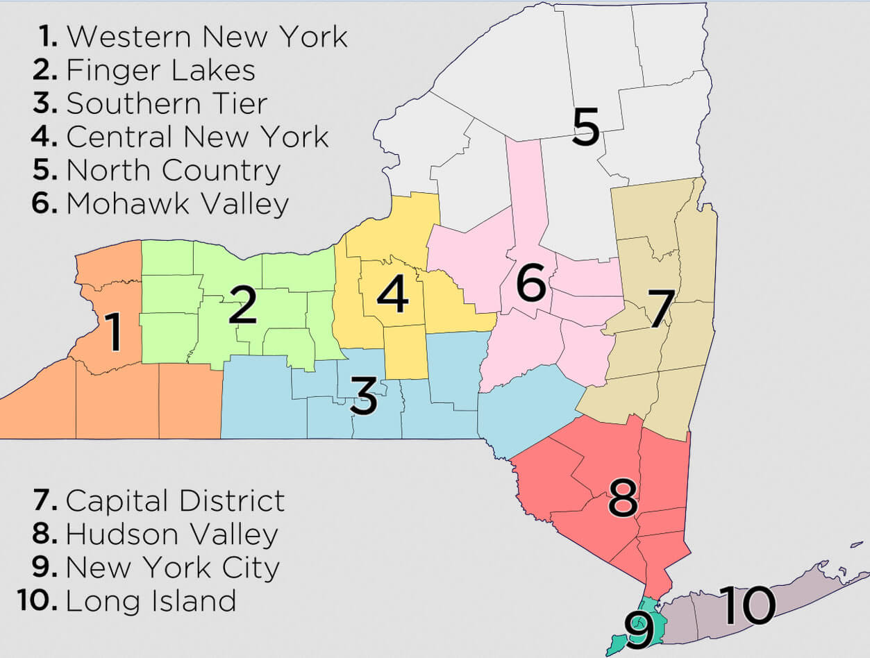 Map of New York Economic Regions Map
