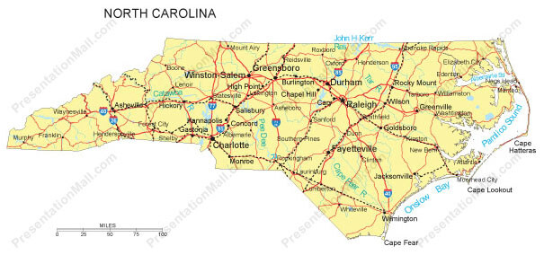 North Carolina Physical Map United States of America