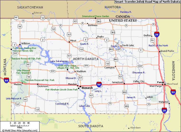 North Dakota Road Map