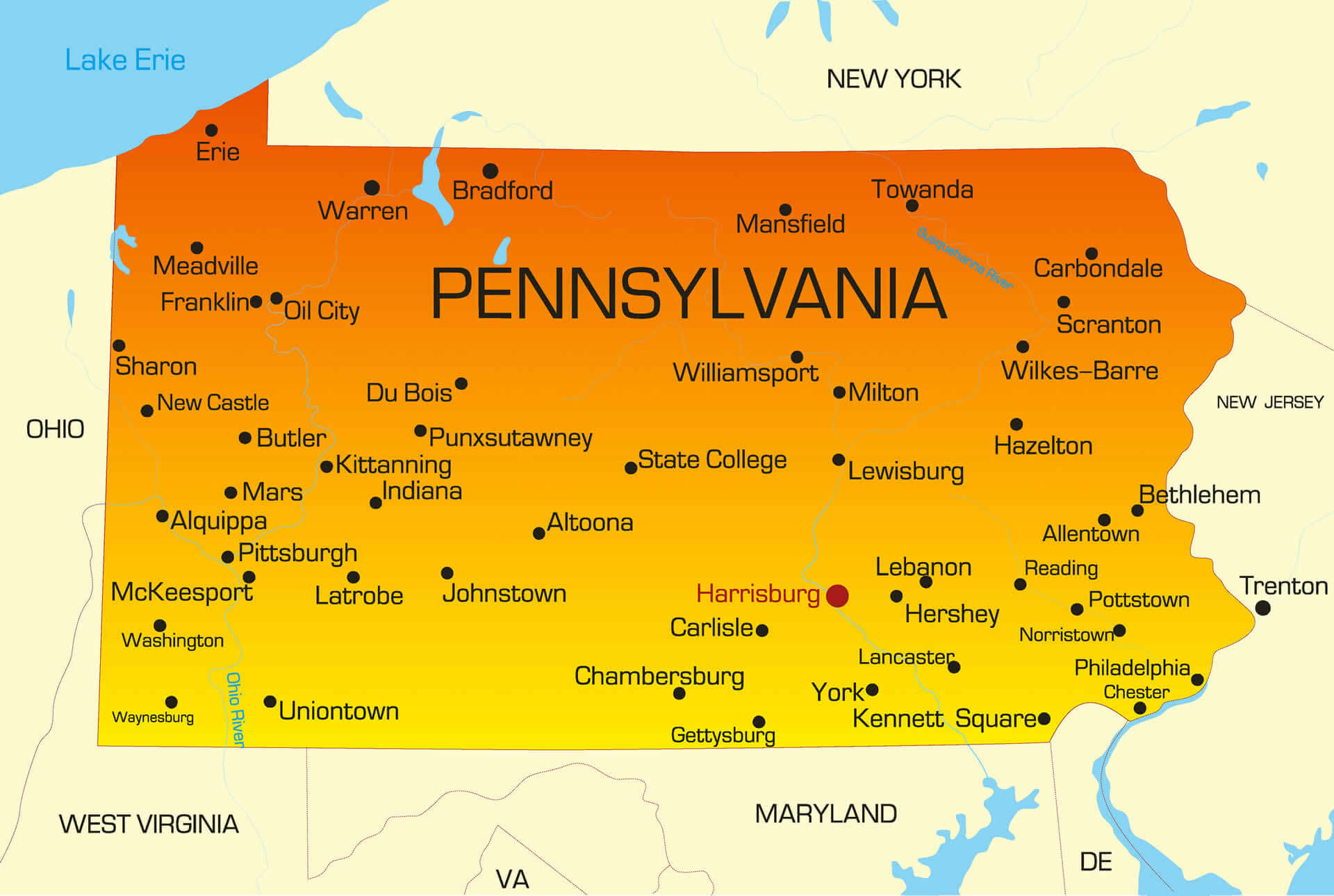 Map of the Pennsylvania - Pennsylvania Map