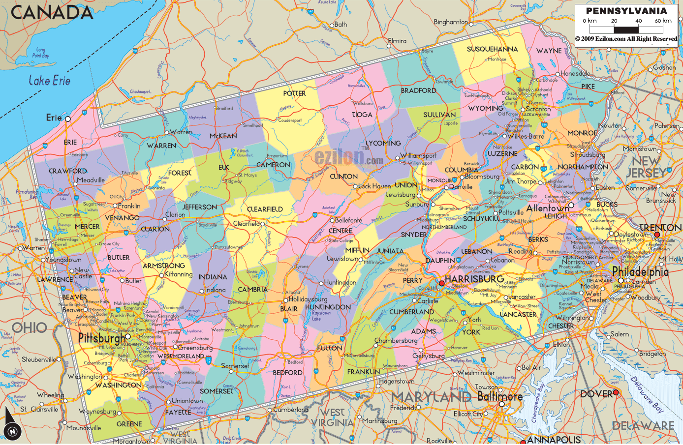 Pennsylvania Cities Map