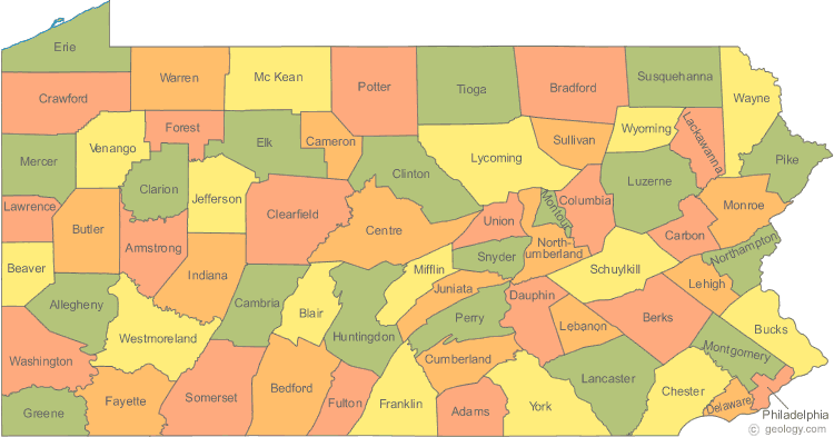 Pennsylvania County Map US