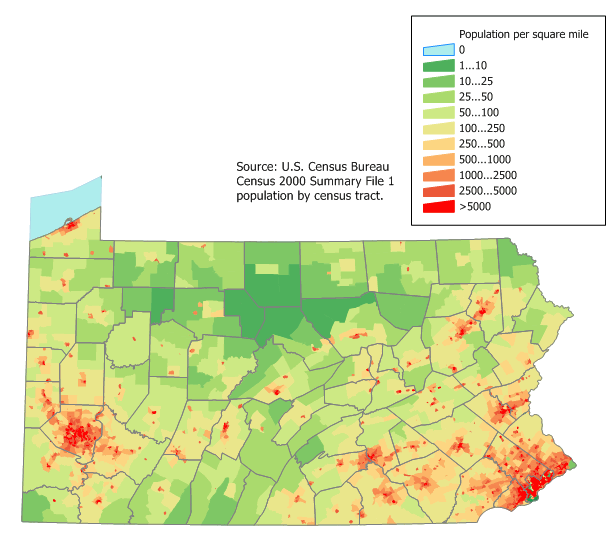 pennsylvania population map usa