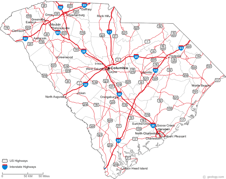 South Carolina higways map