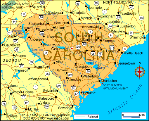 South Carolina rail road map