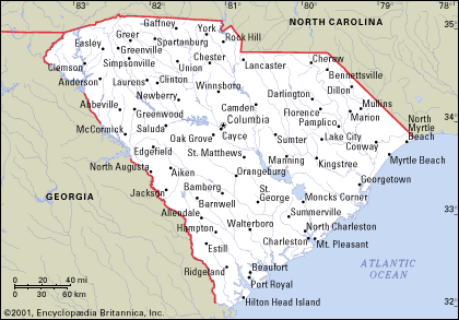 South Carolina Cities Map