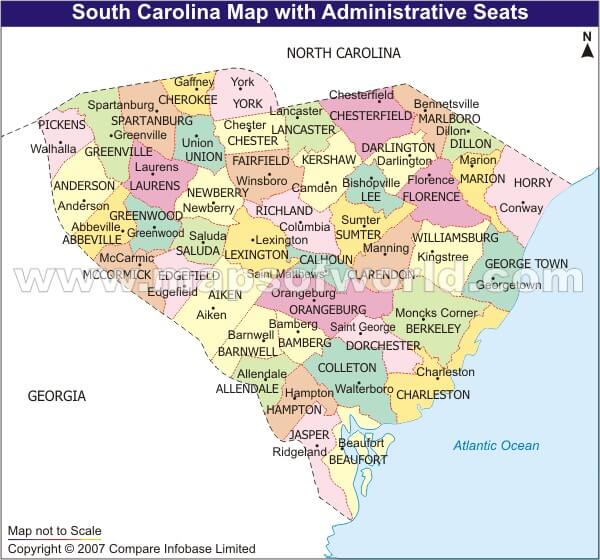 South Carolina County Seat Map