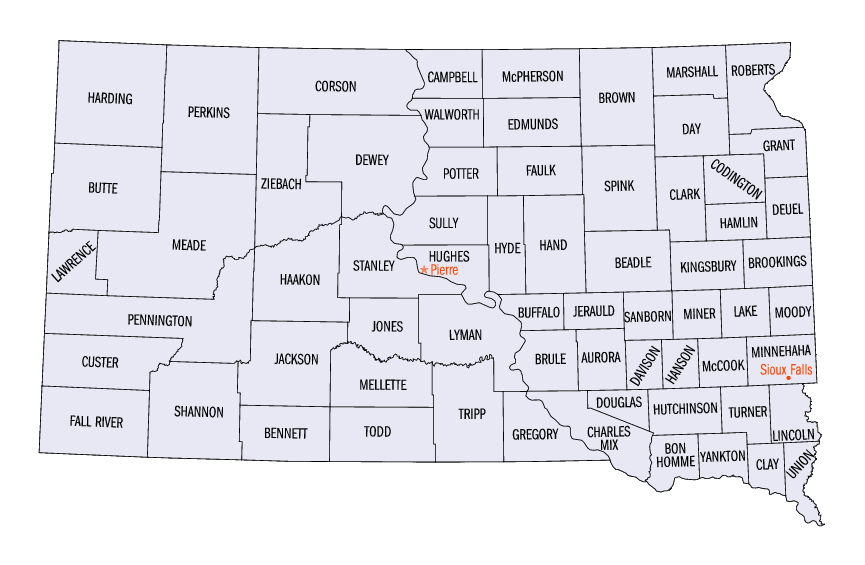South Dakota Counties Map
