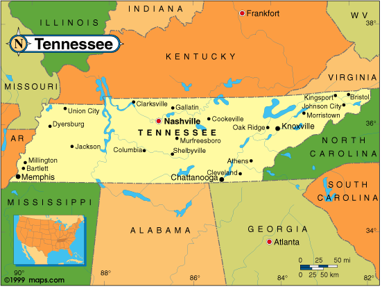 Map of the Tennessee - Tennessee Map