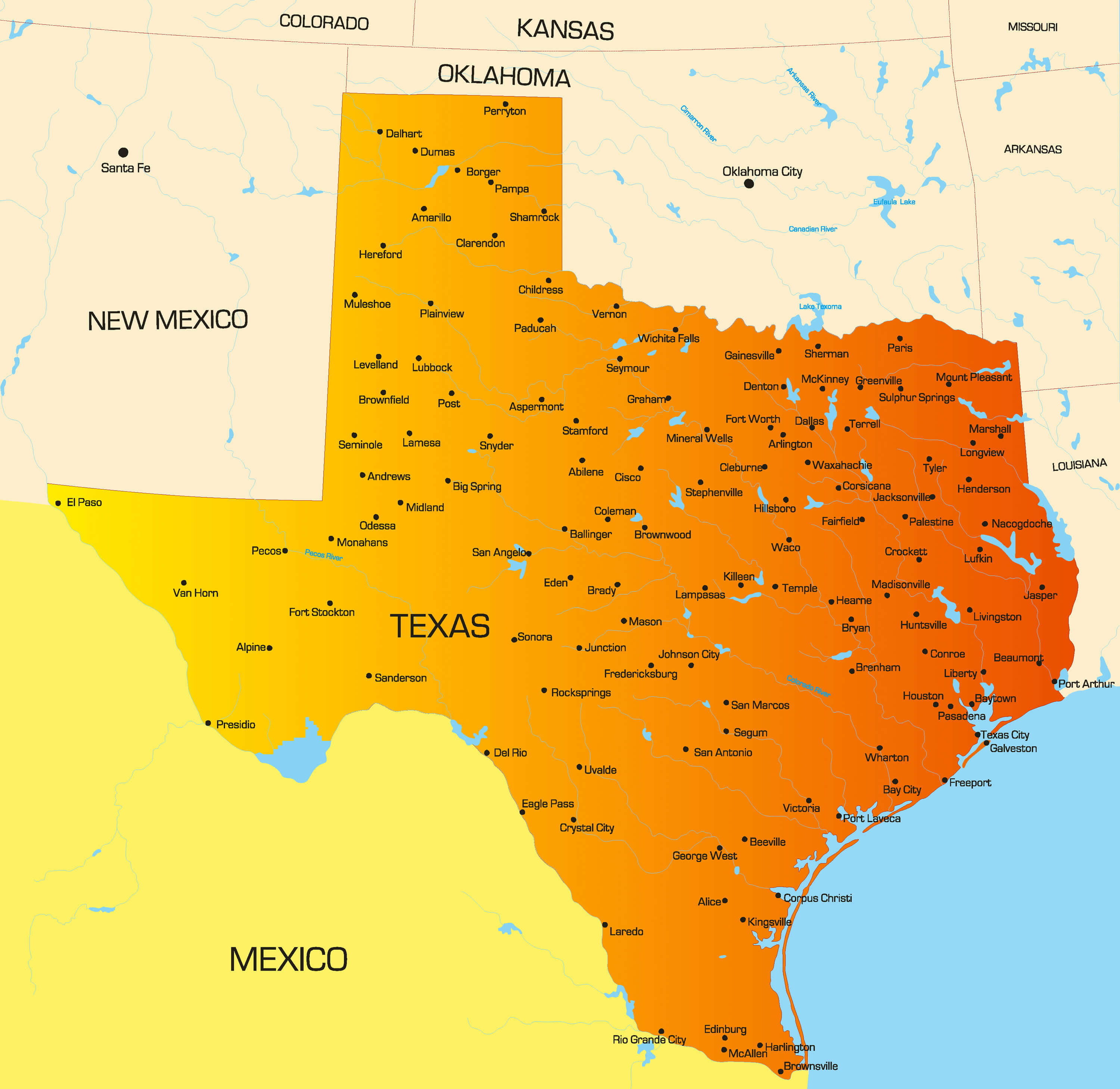 Mapa De Texas Con Nombres